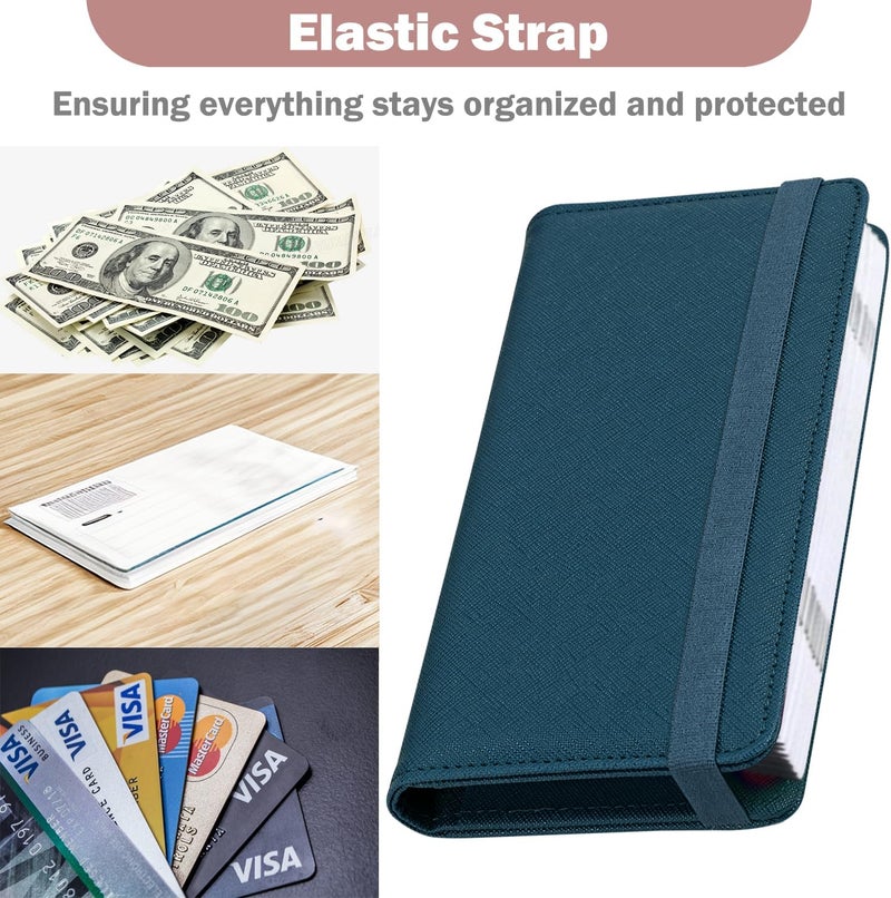 Hot Cool Checkbook Cover with Elastic Band - Premium Leather Clear PVC Divider Durable, Compact, and Multi-Functional Holder Wallet Case for Man and Woman, Cross - Blue - Image 2
